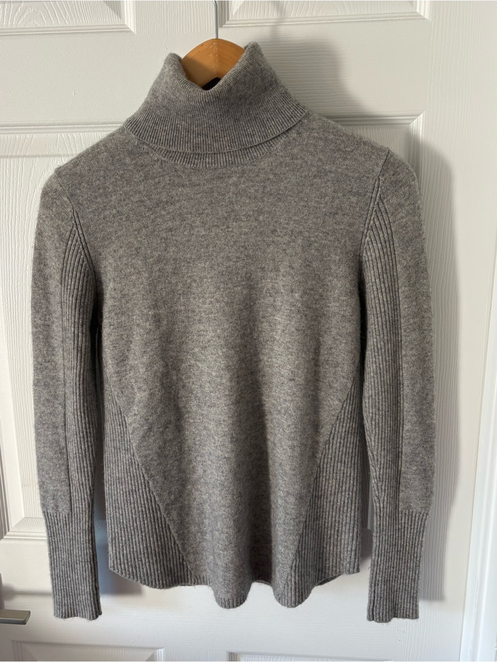 360SWEATER Wool Cashmere Ribbed Side Panel Turtleneck Grey M